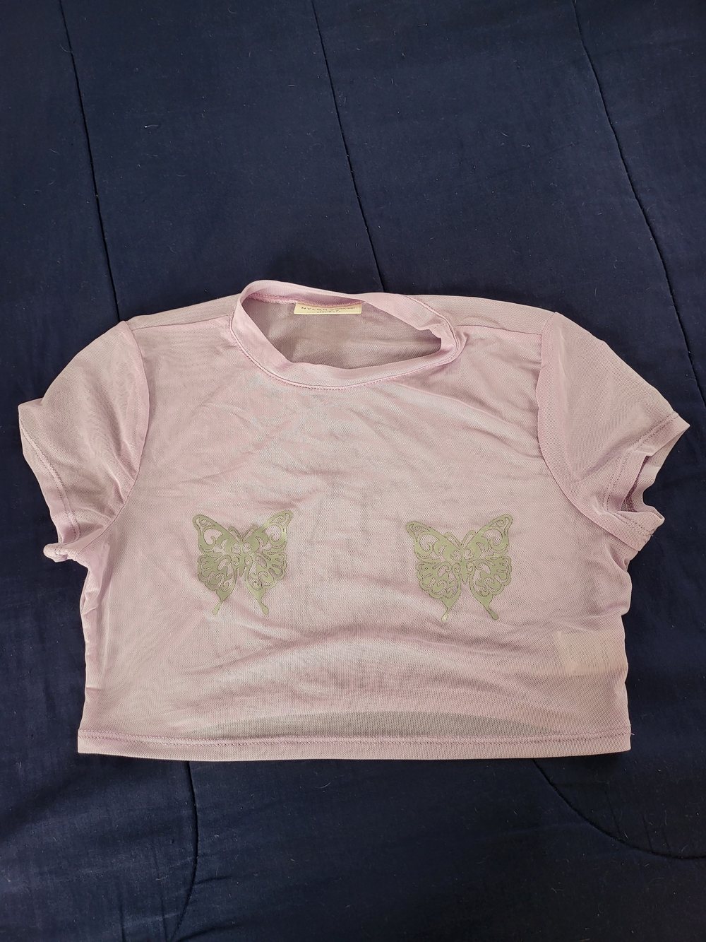 Women’s Butterfly Lavender Mesh Crop Tee Short Sleeve